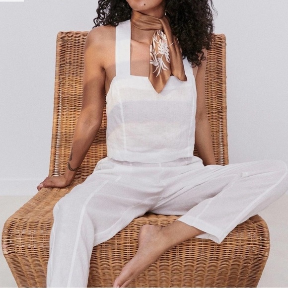 LUNYA Woven Linen Crossback Tank Medium Sincere White Cropped Top Pajama Lounge - Picture 3 of 10